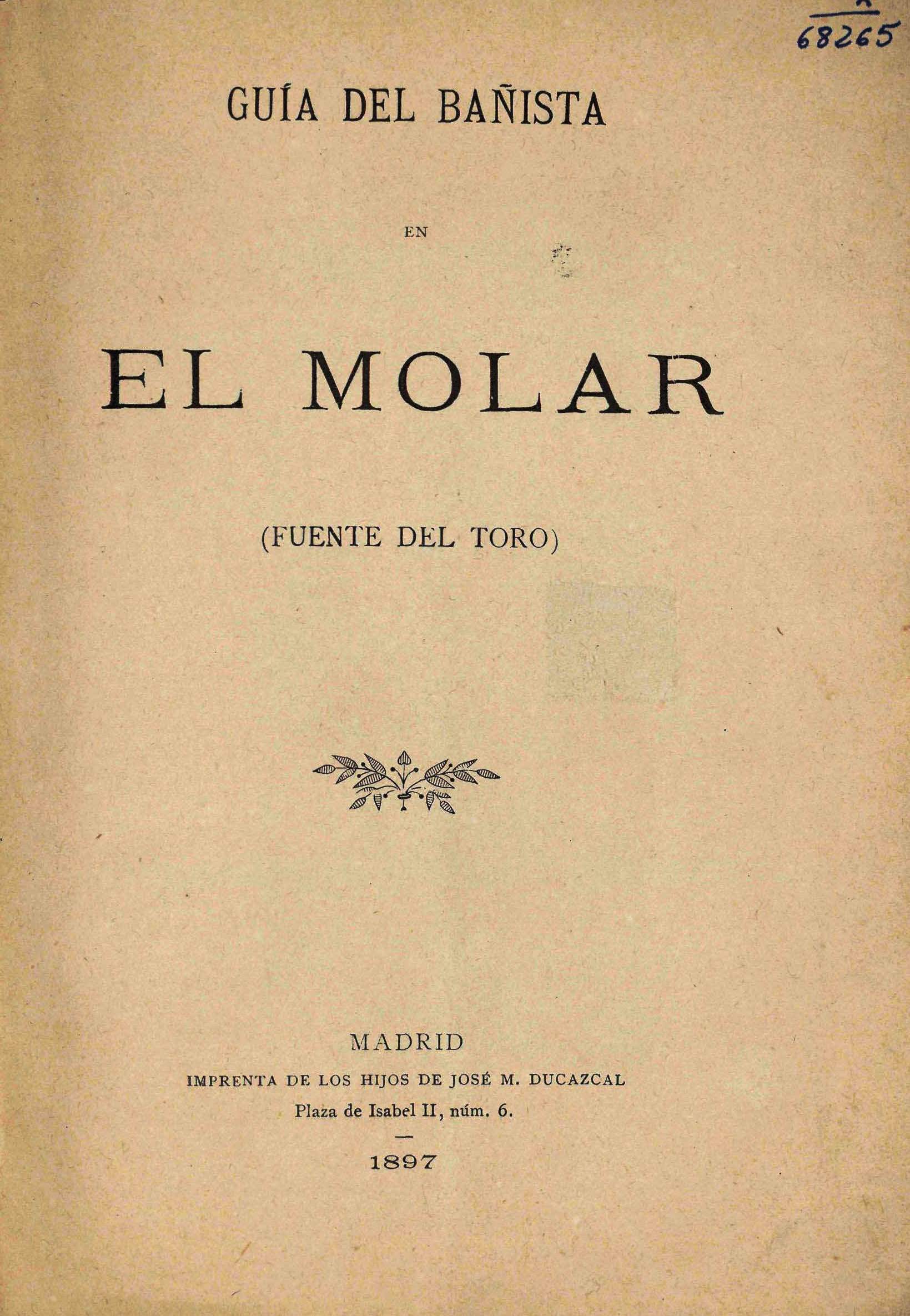 Portada del libro "Guía del bañista en El Molar" (1897)